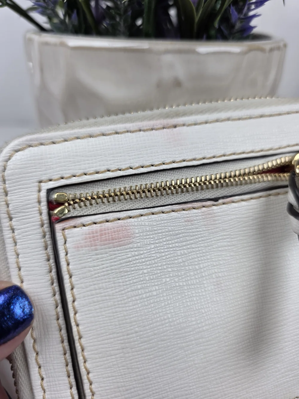 Dooney & Bourke White Cream Zip-Around Compact Wallet